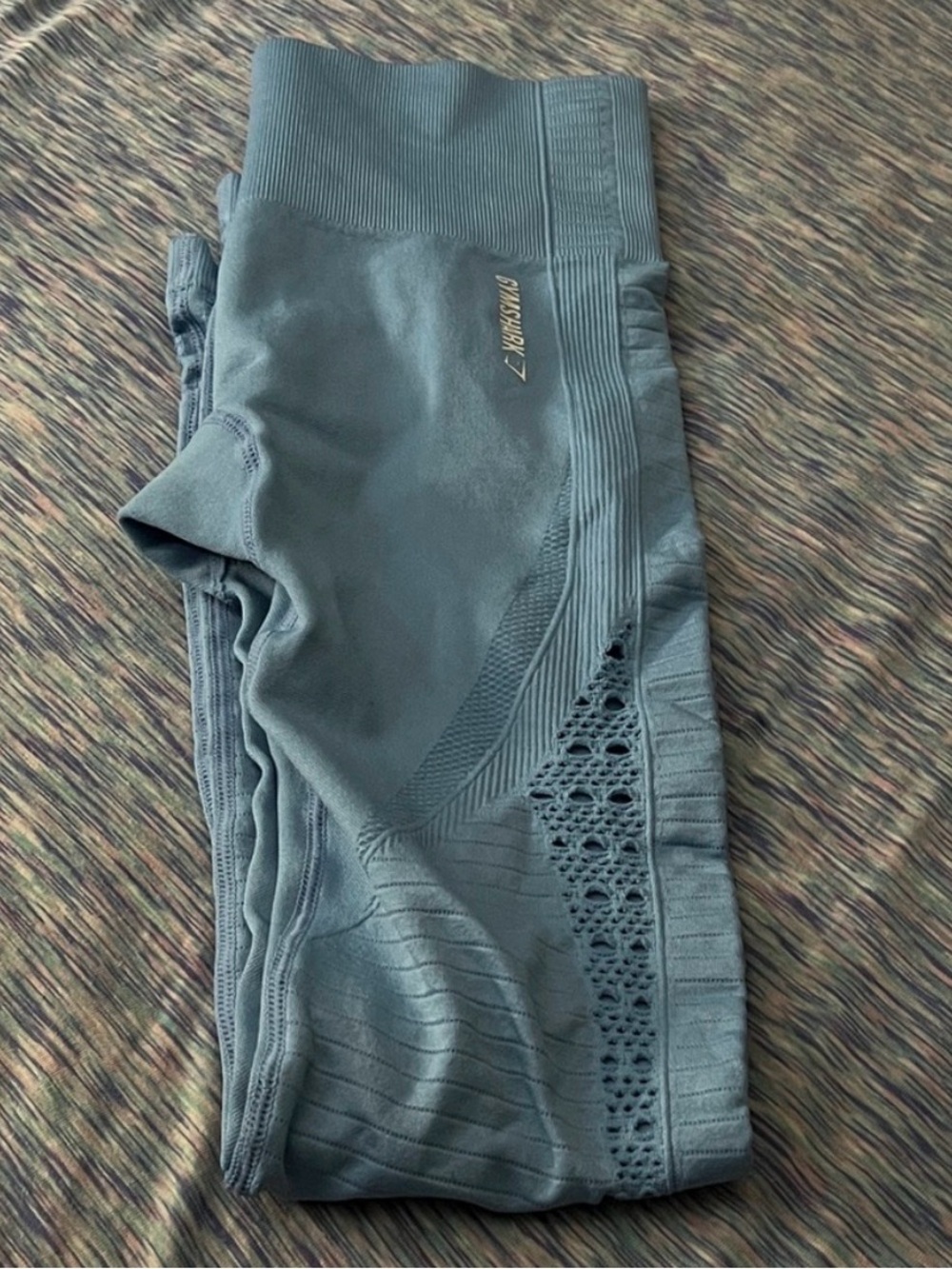 Gymshark Slate Blue Seamless High-Waist Leggings with Lace-Inspired Side Panels